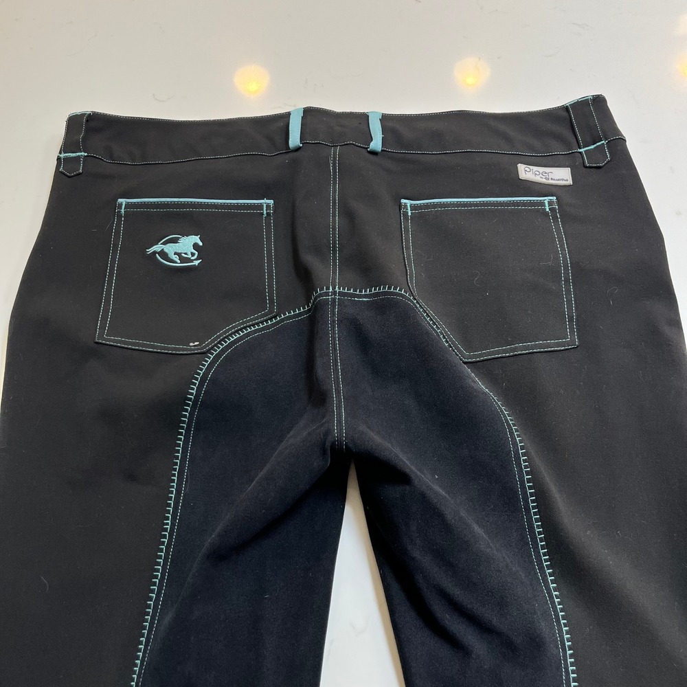 Piper Curvy Evolution Smartpak Womens Black Teal Equestrian Riding Breeches 44R - Picture 8 of 13